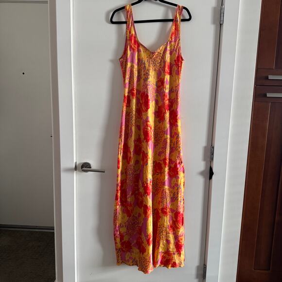 New Free People x Intimately Floral Maxi Dress Pink High Slit Sleeveless Sz L - Picture 5 of 9